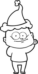 line drawing of a bald man staring wearing santa hat