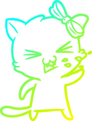 cold gradient line drawing cartoon cat
