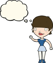 cartoon woman with idea with thought bubble