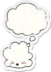 cute cartoon cloud and thought bubble as a distressed worn sticker