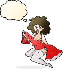 cartoon woman changing with thought bubble