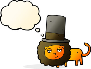 cartoon lion in top hat with thought bubble