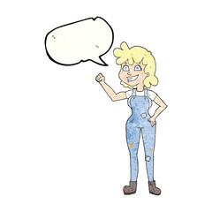 speech bubble textured cartoon determined woman clenching fist