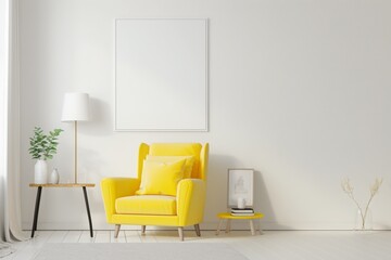 Gallery Vibes: Embracing Simplicity in an Empty White Room with a Striking Yellow Canvas Poster Mockup