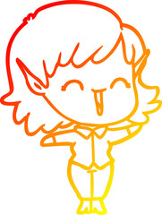 warm gradient line drawing cartoon elf girl