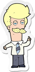 sticker of a cartoon mna with mustache explaining