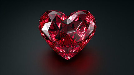 A mesmerizing 3D crystal heart icon, exquisitely crafted and illuminated, elegantly isolated on a sleek black background. Perfect for expressing love, affection, and romance in modern digita