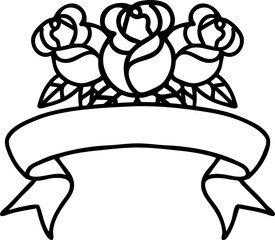 black linework tattoo with banner of a bouquet of flowers