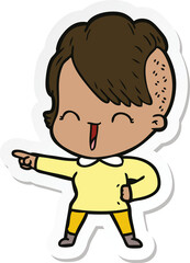 sticker of a cartoon happy hipster girl