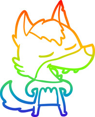 rainbow gradient line drawing cartoon wolf laughing