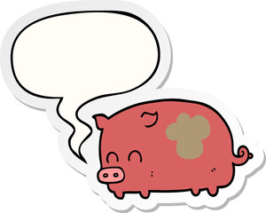 cute cartoon pig and speech bubble sticker