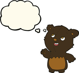 Obraz na płótnie Canvas cartoon happy little teddy black bear with thought bubble