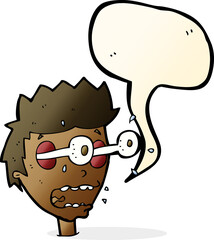 cartoon surprised man with eyes popping out with speech bubble