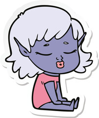 sticker of a pretty cartoon elf girl sitting