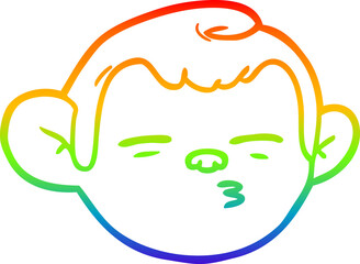 rainbow gradient line drawing cartoon monkey face