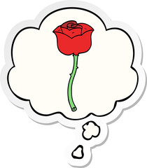 cartoon rose and thought bubble as a printed sticker