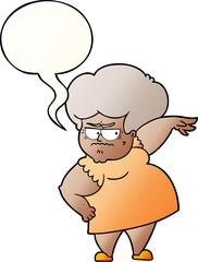 cartoon angry old woman and speech bubble in smooth gradient style