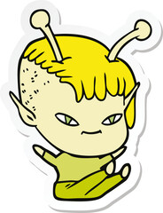 sticker of a cute cartoon alien girl