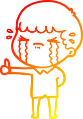 warm gradient line drawing cartoon man crying