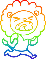 rainbow gradient line drawing cartoon lion running