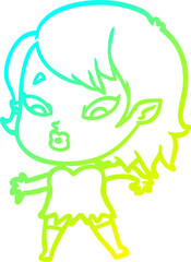 cold gradient line drawing cute cartoon vampire girl