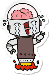 sticker of a cartoon crying robot flying