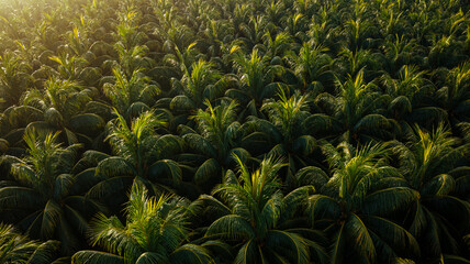 Aerial view of coconut tree field