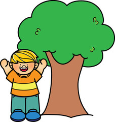 Girl standing in front of a tree clip art