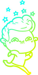 cold gradient line drawing cartoon excited man