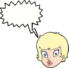 cartoon surprised female face with speech bubble