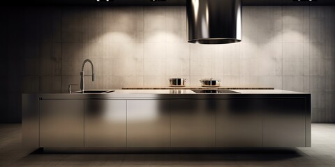 minimalistic design Professional kitchen, view counter in stainless steel - Powered by Adobe