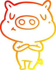 warm gradient line drawing cartoon content pig