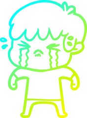 cold gradient line drawing cartoon boy crying