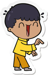 sticker of a laughing cartoon man pointing finger