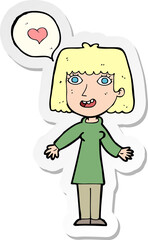 sticker of a cartoon woman in love