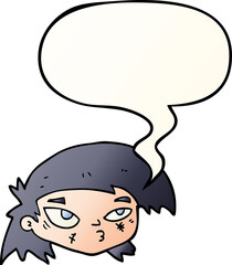 cartoon scratched up face and speech bubble in smooth gradient style