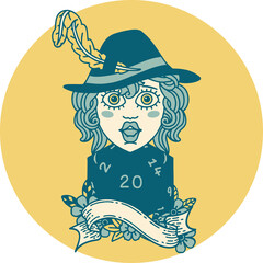 human bard with natural 20 dice roll illustration