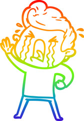rainbow gradient line drawing cartoon crying man