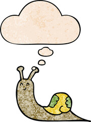 cute cartoon snail and thought bubble in grunge texture pattern style