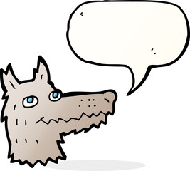 cartoon wolf head with speech bubble