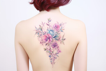 Colors flower tattoo on skin. Colors flower tattoo on back. Woman's tattoo, flowers. Flower tattoo. Colors. Colorful. Tattoo ideas for women. Tattoo parlor. Tattoo artist profession.​