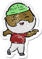 distressed sticker of a cartoon happy bearded man