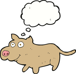 cartoon happy little dog with thought bubble