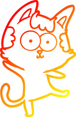 warm gradient line drawing happy cartoon cat dancing