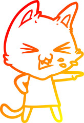 warm gradient line drawing cartoon cat hissing