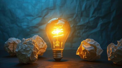 Idea and creativity concepts with paper crumpled ball and lamp.Think out of box.Business solution.