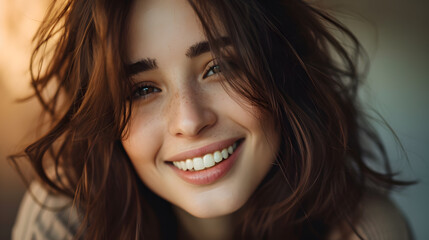 portrait of young attractive lady with brunette hair, generative ai