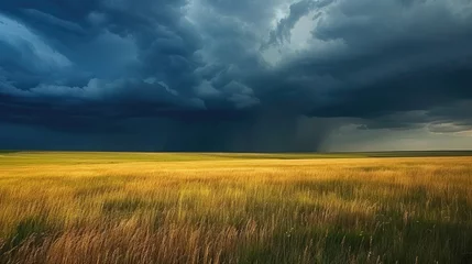 Foto op Plexiglas Rainfall in the distance on the prairies under ominous storm clouds © buraratn