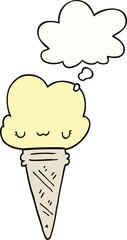 cartoon ice cream with face and thought bubble