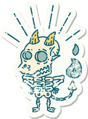 Fototapeta premium grunge sticker of tattoo style skeleton demon character
